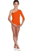 BODY DANZA LYCRA MONOSPALLA MANICA TRE QUARTI ARANCIONE BAMBINA